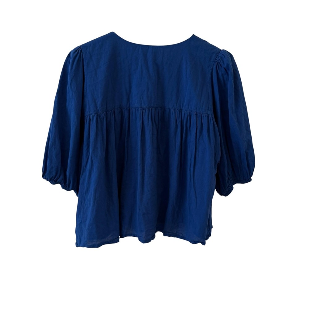 Emerson Fry India Embroidered Tunic Top Womens M/L Blue Organic Cotton Boho - Picture 2 of 10